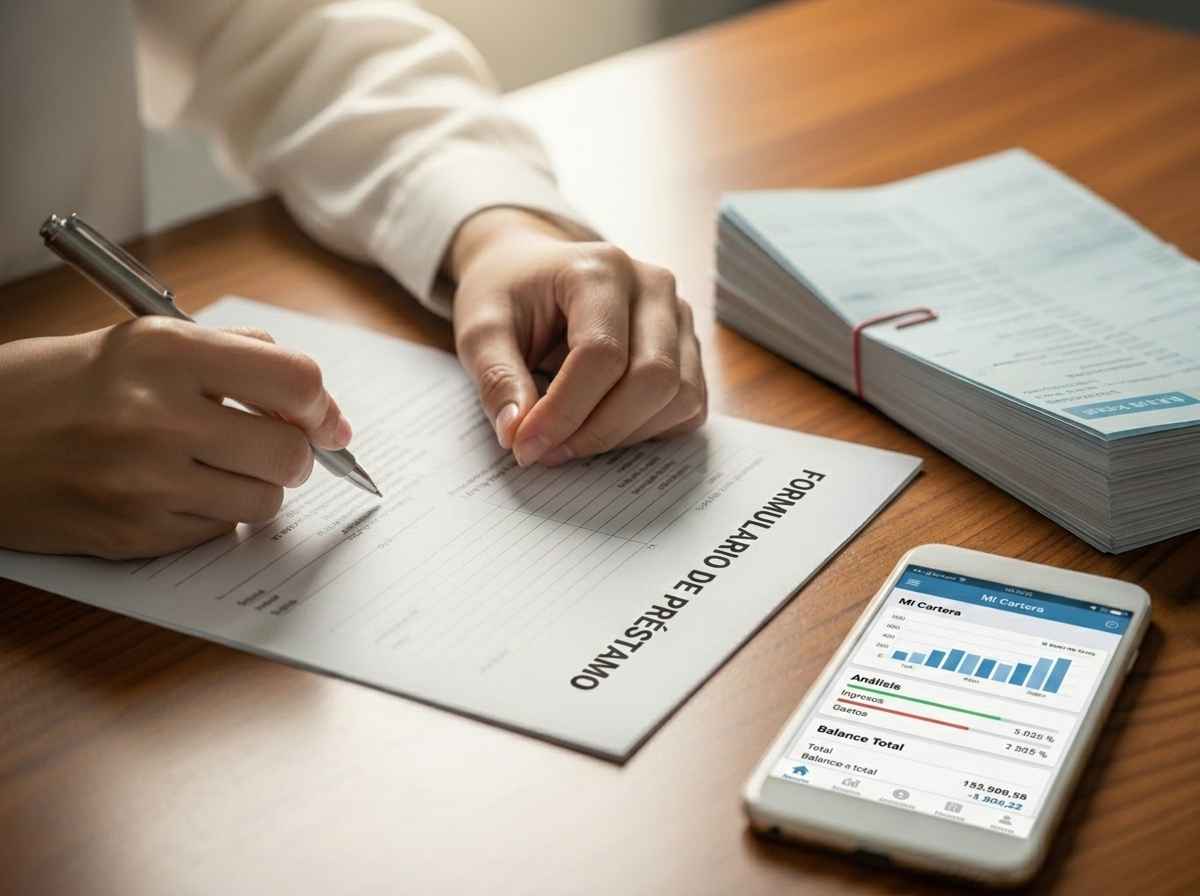 Persona revisando documentaci�n de reclamaci�n bancaria en laptop para reclamar microcr�ditos de Wandoo y Cashper